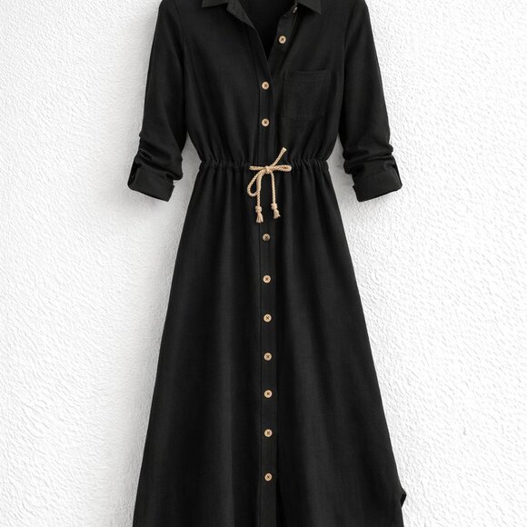 Black Boho Maxi Shirt Dress – Button Down Long Dress – Elegant Summer Dress - Picture 4 of 4